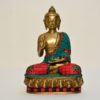 Brass Buddha Sitting 8 Inch With Stone Work