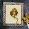 Brass ganesh head bell stone work with frame 10×9 inch