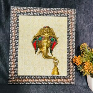 Brass ganesh head bell stone work with frame 10×9 inch